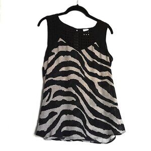 New Cabi Sleeveless Top Animal Print Lace Cutout Keyhole Back Semi Sheer NWOT XS